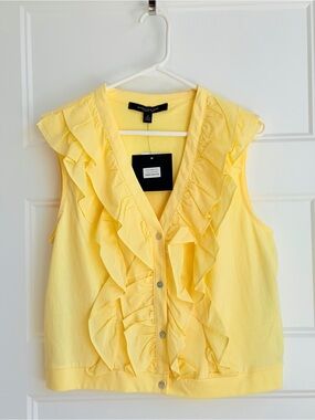 Marc New York Yellow Ruffle V-Neck Button Front Blouse